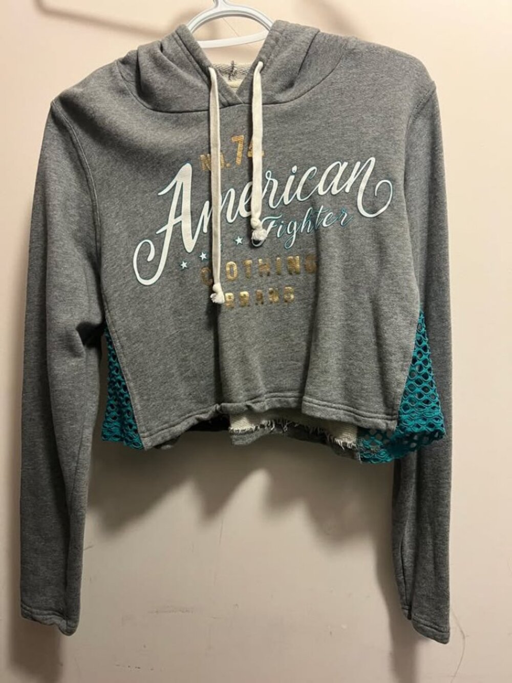 American Fighter Womens Cropped Hoodie M Grey Mesh Side 74